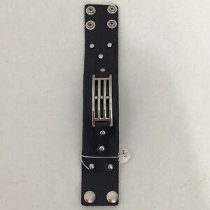 Black leather & stainless steel snap on bracelet.